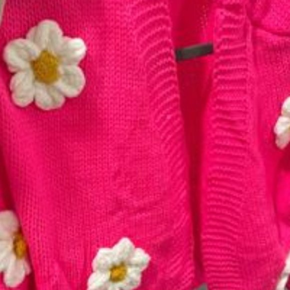 Hot Pink Floral Bishop Sleeved Sweater Cardigan - Picture 4 of 8